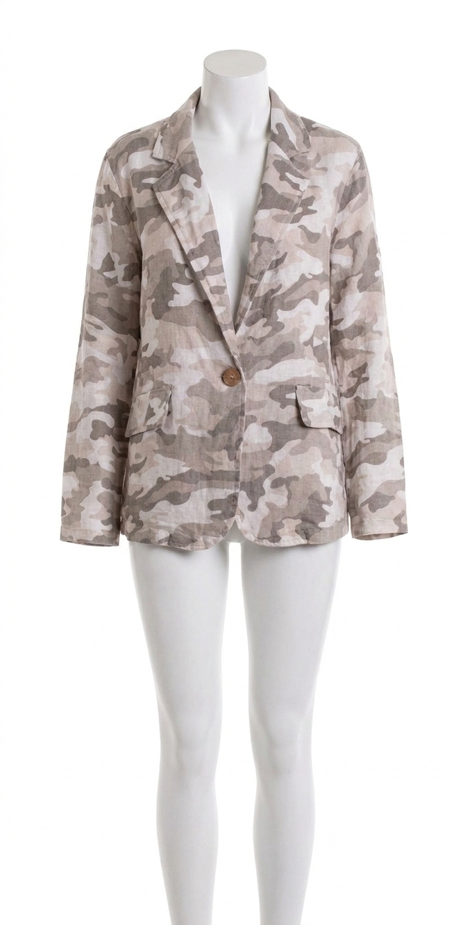 NEW GIGI MODA sabrina camo linen blazer in beige